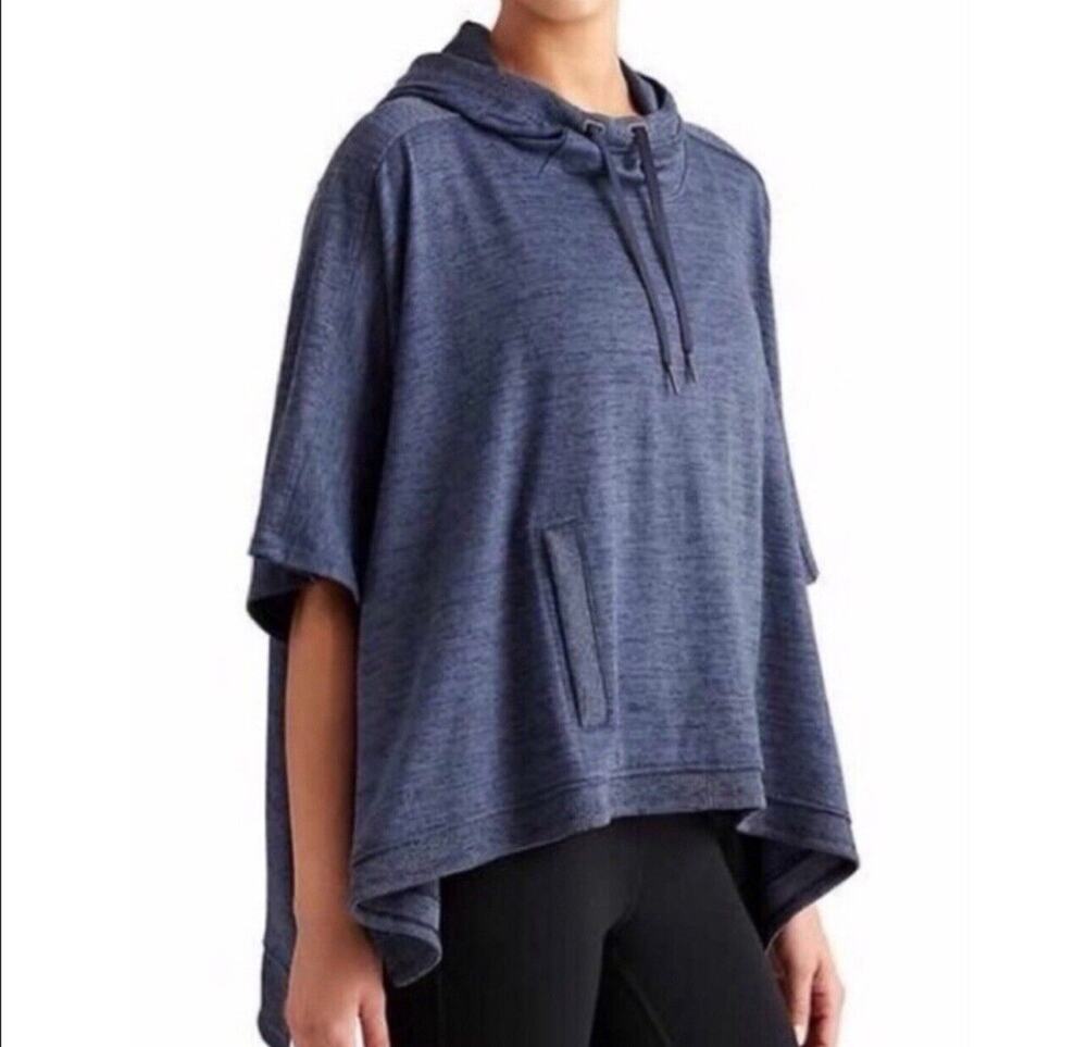 ATHLETA Sweatshirt Size S Blue Heathered Techie Blissful Hooded Poncho Pullover